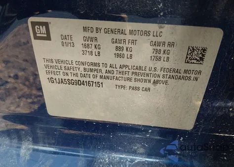 2013 Chevrolet Sonic Ls Auto z USA, uszkodzony, nr VIN 1G1JA5SG9D4167151